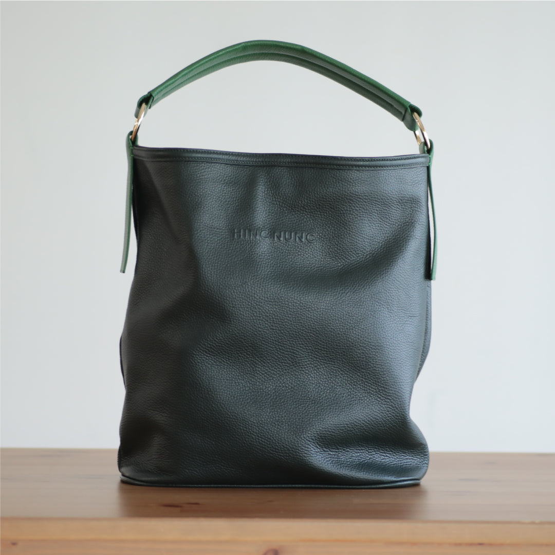 ONE HANDLE SHOULDER LEATHER TOTE BAG [Green]